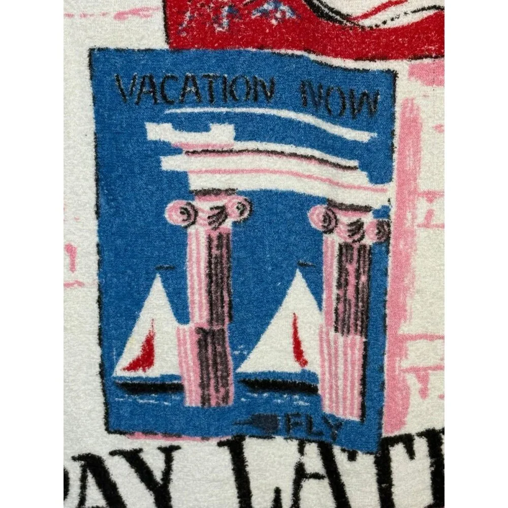 Vintage 1960s Kitsch Novelty Beach Towel, Pool, Play Now Pay Later
